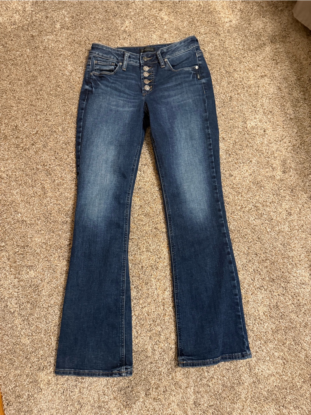 Silver Jeans Dark Blue High-Rise Button-Fly Flare Jeans
